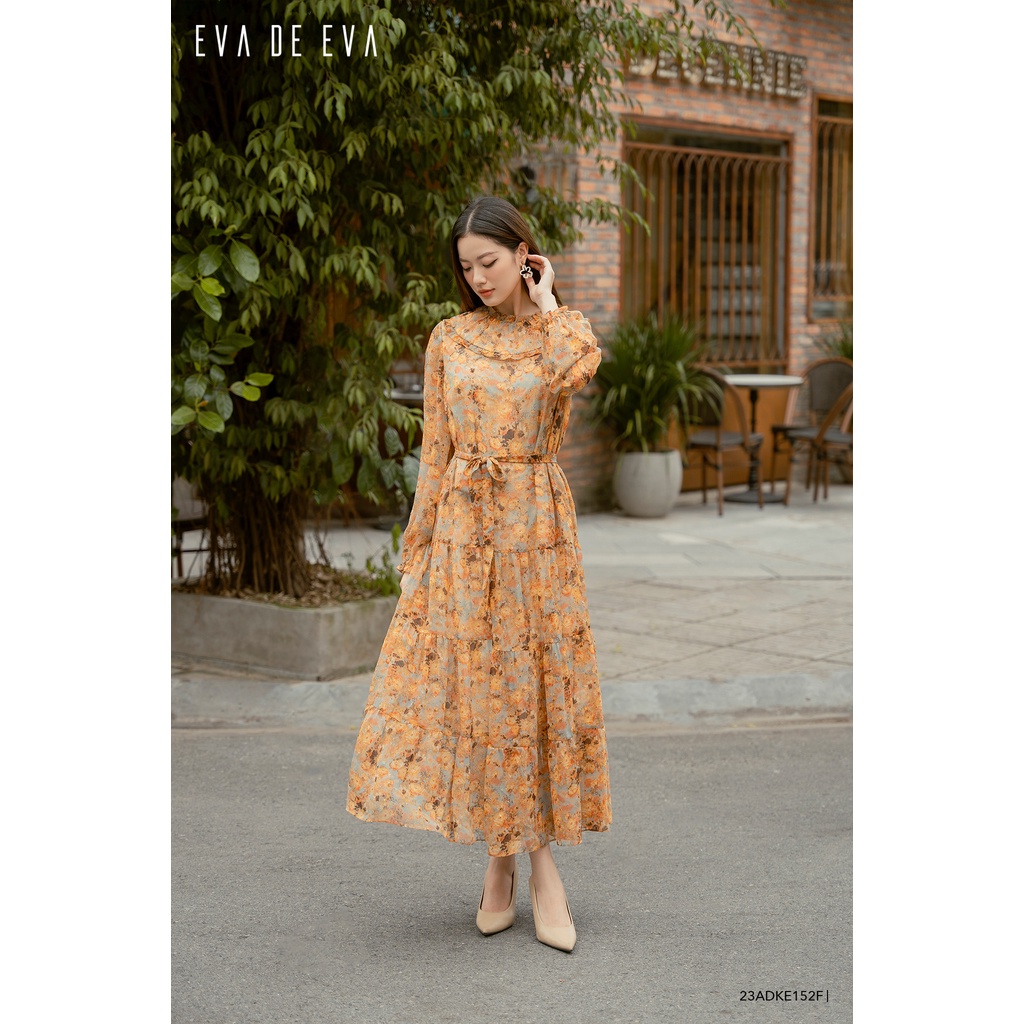 Đầm tay dài dáng xòe tầng, họa tiết hoa Eva de Eva 23ADKE152F