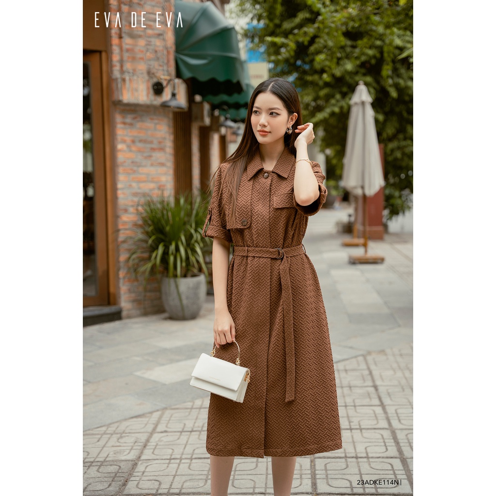 Đầm tay ngắn dáng dài cổ bẻ Eva de Eva 23ADKE114N