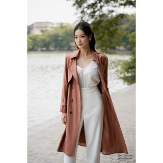 Áo khoác nữ dáng dài qua gối eva de eva 23acoe002n