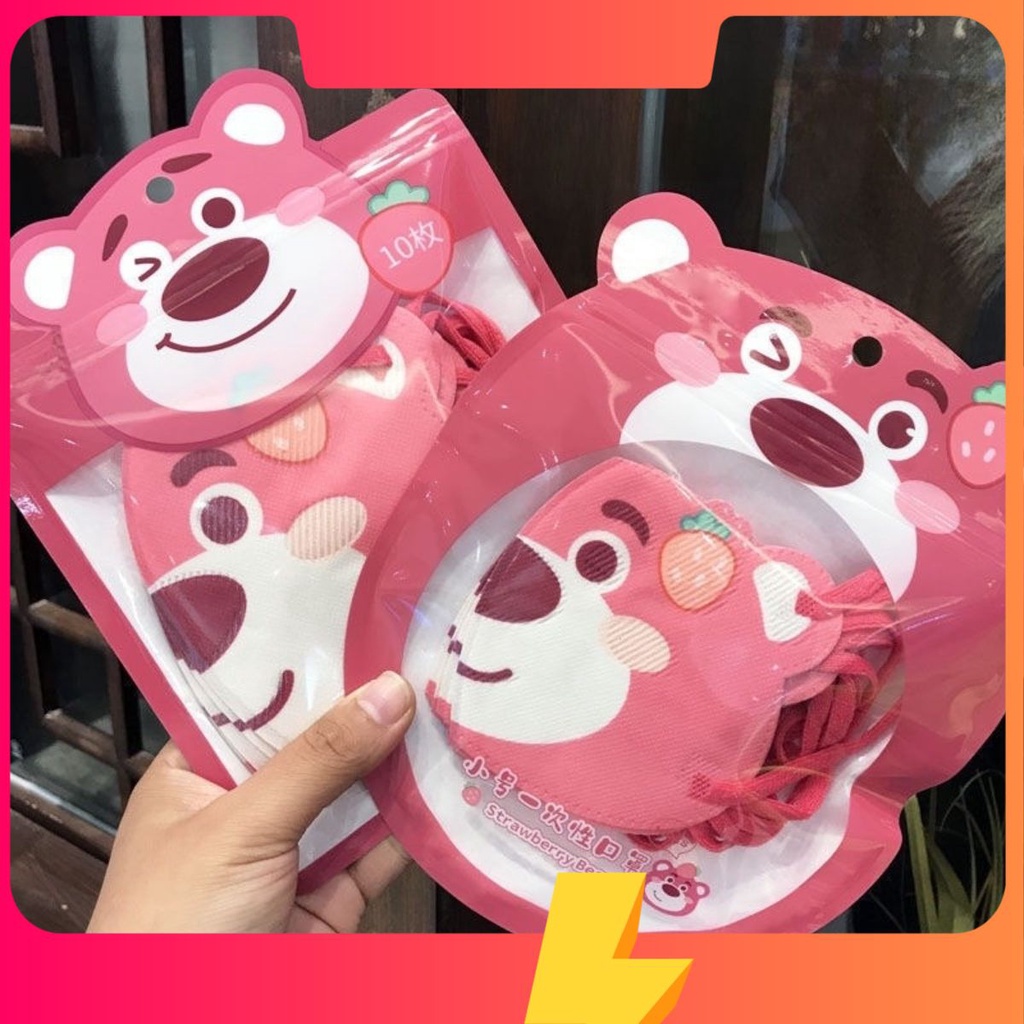 Khẩu trang Gấu Dâu Losto combo 10 chiếc siêu dễ thương chống nắng cho bé MỚI NHẤT
