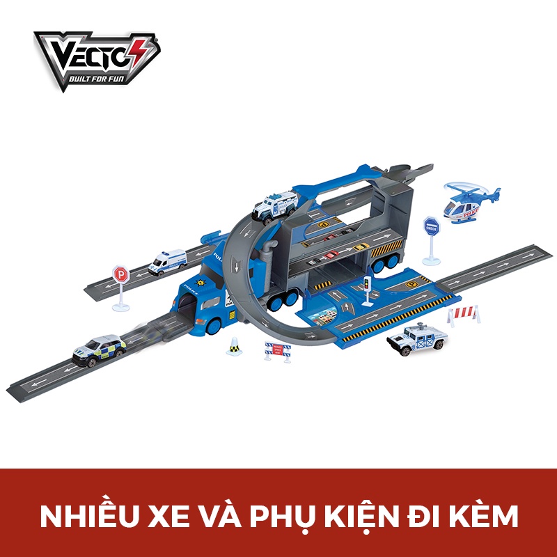 Đồ Chơi Xe Tải Nhiều Ngăn Cảnh Sát Với Đường Trượt Nối Dài VECTO VT112