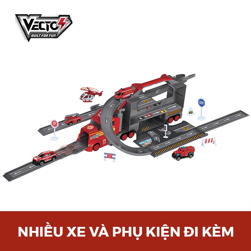 Đồ Chơi Xe Tải Nhiều Ngăn Cứu Hỏa Với Đường Trượt Nối Dài VECTO VT111
