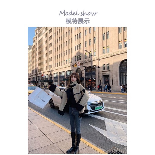 Áo Khoác Da Lộn Lót Lông Xù 2 Màu Dáng Rộng