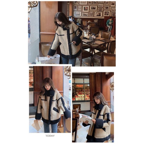 Áo Khoác Da Lộn Lót Lông Xù 2 Màu Dáng Rộng