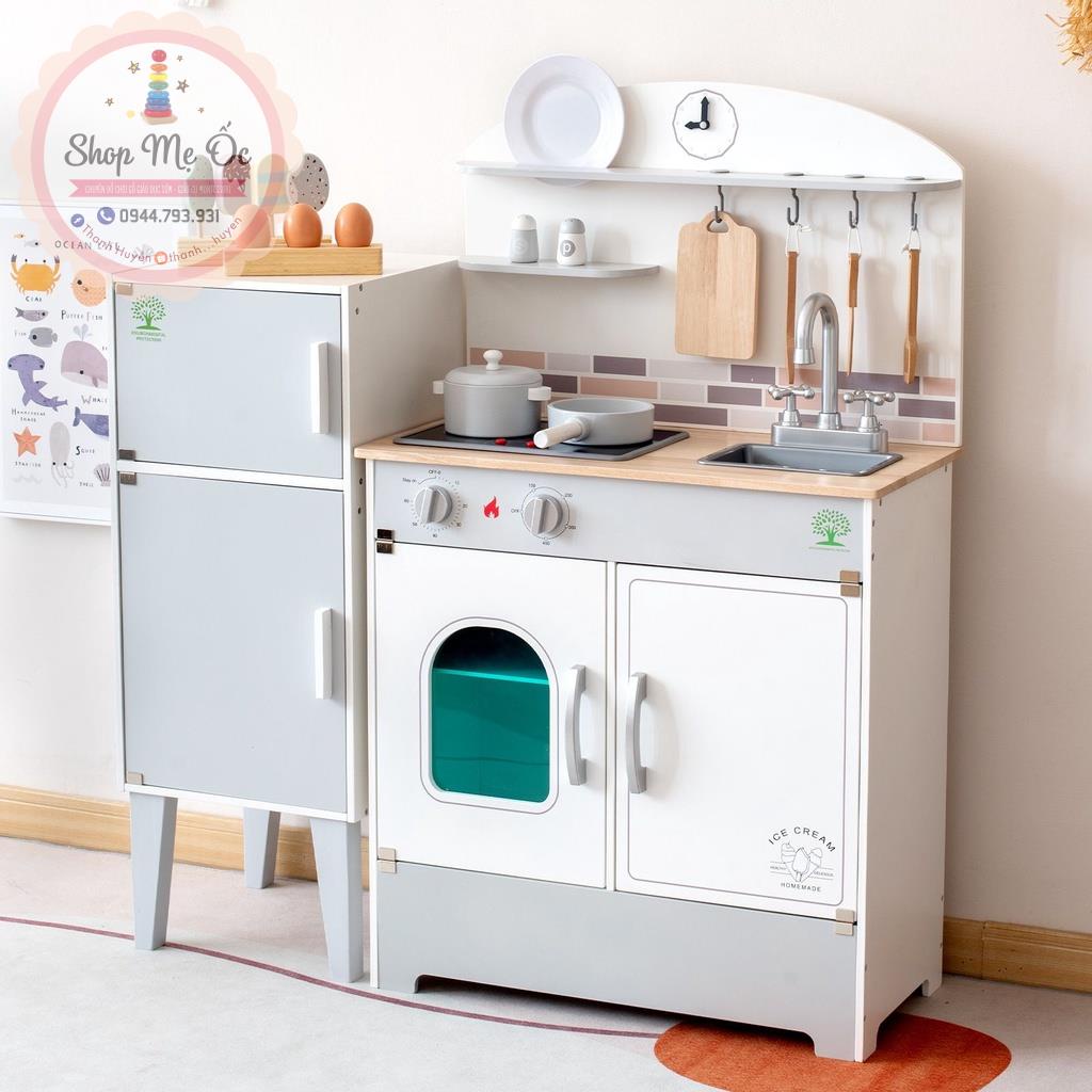 Đồ chơi gỗ Bếp - Tủ lạnh màu trắng cao 1m | Bếp có âm thanh