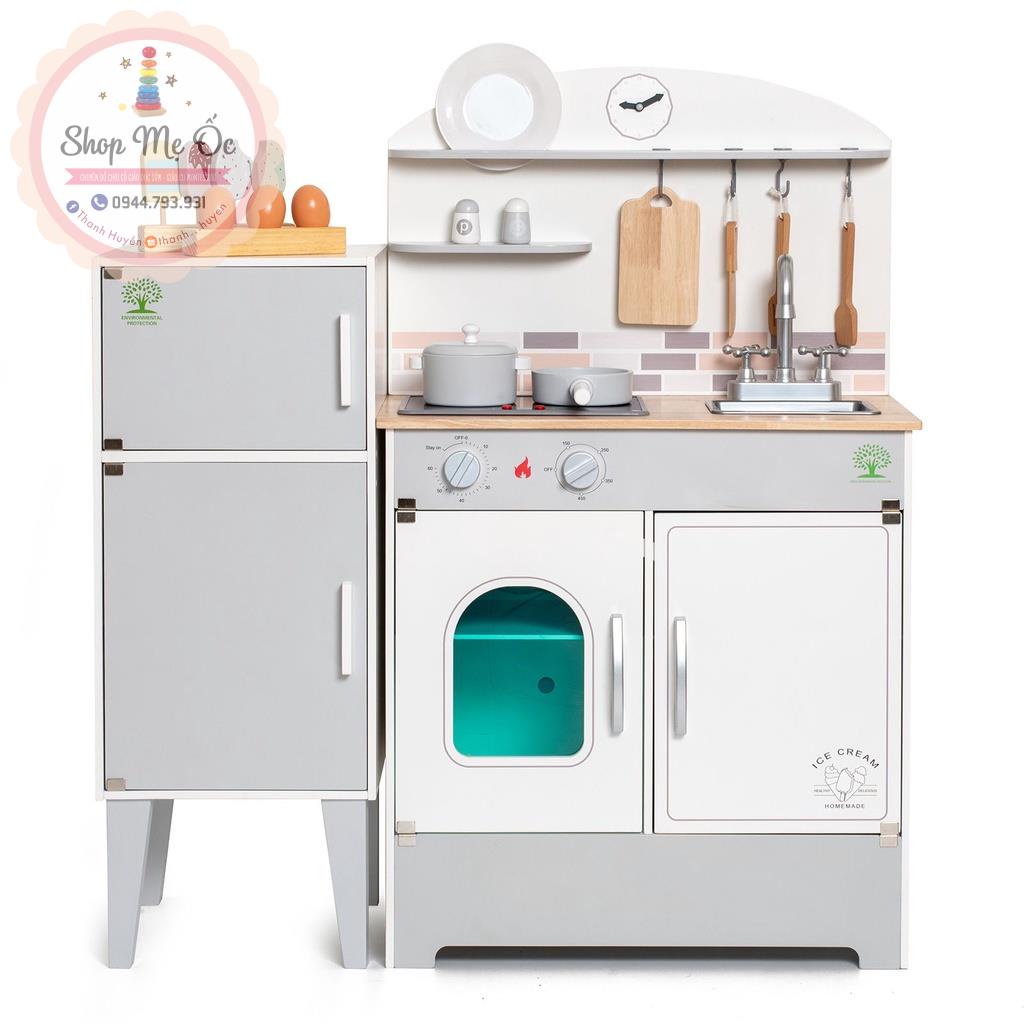 Đồ chơi gỗ Bếp - Tủ lạnh màu trắng cao 1m | Bếp có âm thanh