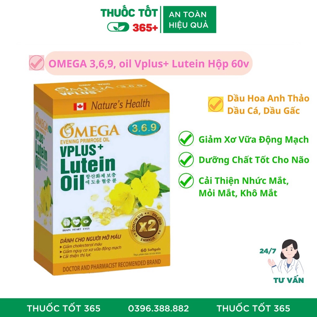 Viên Uống Omega 369 Vplus Lutein Oil Dành Cho Người Mỡ Máu, Tăng Thị Lực, Bổ Não, Bổ Mắt – Thuốc tốt 365