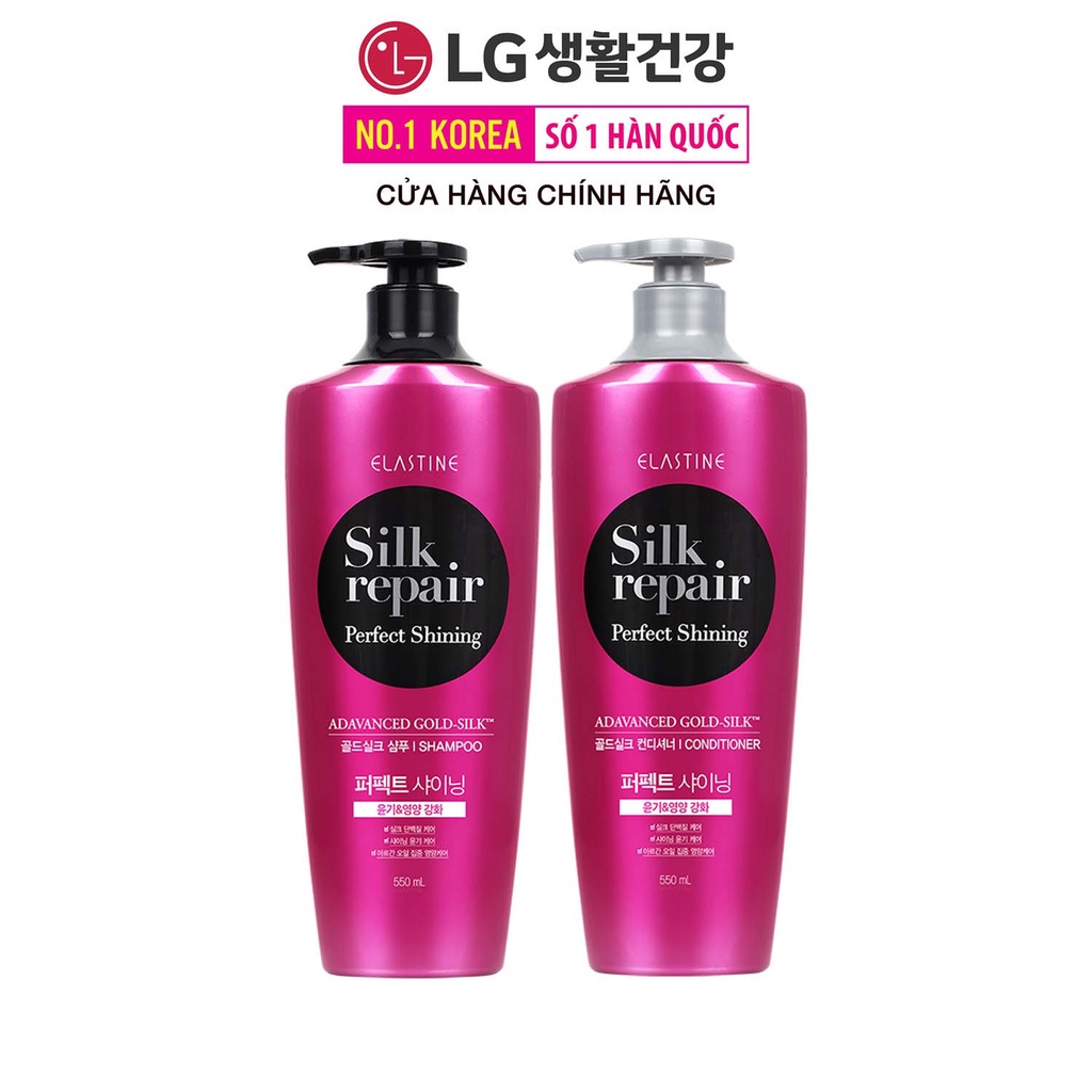 Bộ đôi gội xả chăm sóc tóc Elastine Silk Repair Perfect Shining Gold Silk