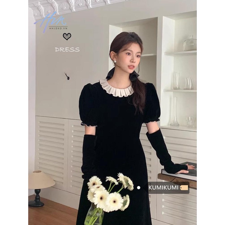 Đầm Nhung Dáng Chữ a Dài Tay Phong Cách retro Thời Trang Mùa Đông Dành Cho Nữ