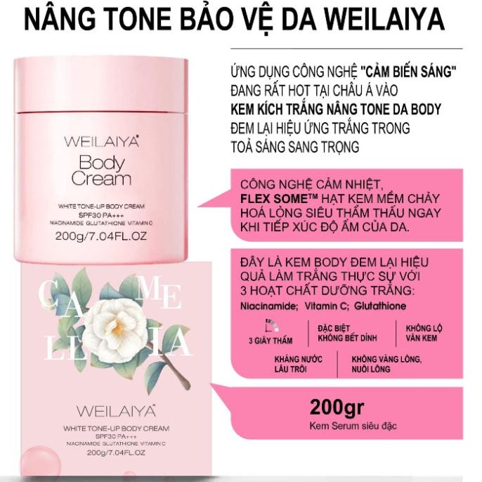 Kem body kích trắng Weilaiya White Tone-up Body Cream giúp dưỡng trắng hiệu quả và nâng tone da, SPF30 da không bắt nắng