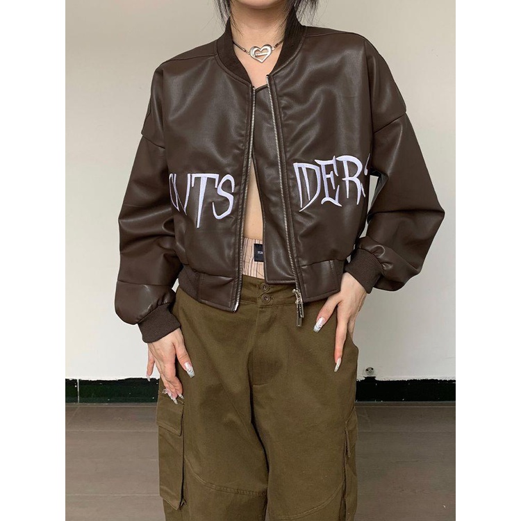 Áo Khoác Bóng Chày Da Tay Dài In Chữ Thời Trang retro Mỹ 2023