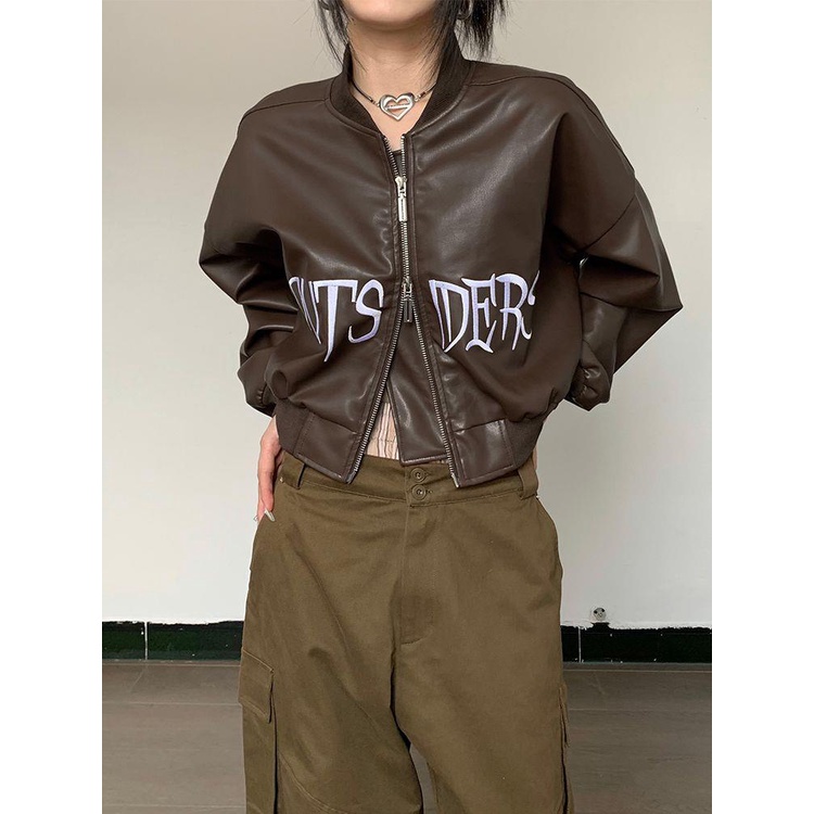 Áo Khoác Bóng Chày Da Tay Dài In Chữ Thời Trang retro Mỹ 2023