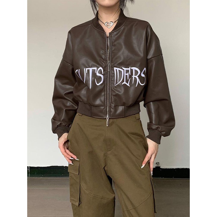 Áo Khoác Bóng Chày Da Tay Dài In Chữ Thời Trang retro Mỹ 2023