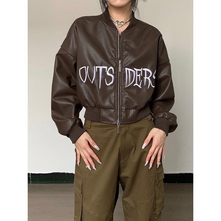 Áo Khoác Bóng Chày Da Tay Dài In Chữ Thời Trang retro Mỹ 2023