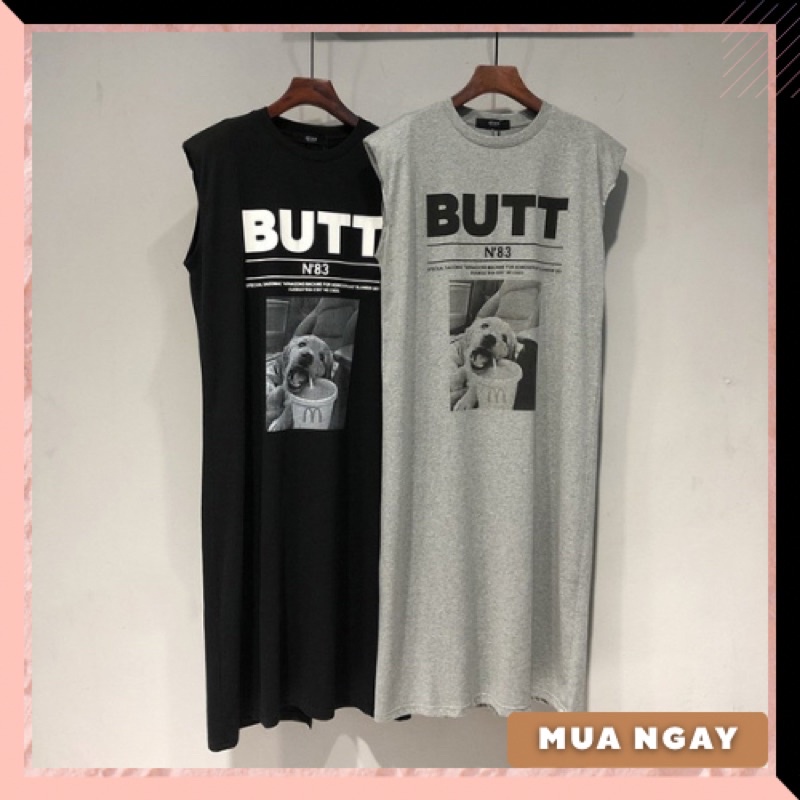 Đầm váy suông thun dáng dài ngắn tay Quảng Châu BUTT hình chó form to thời trang cho nữ bigsize mặc nhà đi chơi