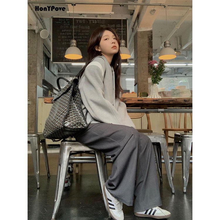 Honypove Màu Sắc Áo Khoác Bóng Chày Bằng Len Thời Trang Thu Đông 2023