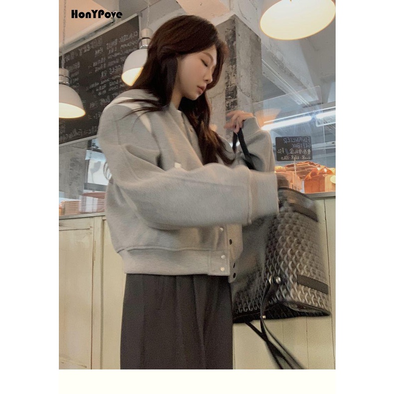 Honypove Màu Sắc Áo Khoác Bóng Chày Bằng Len Thời Trang Thu Đông 2023