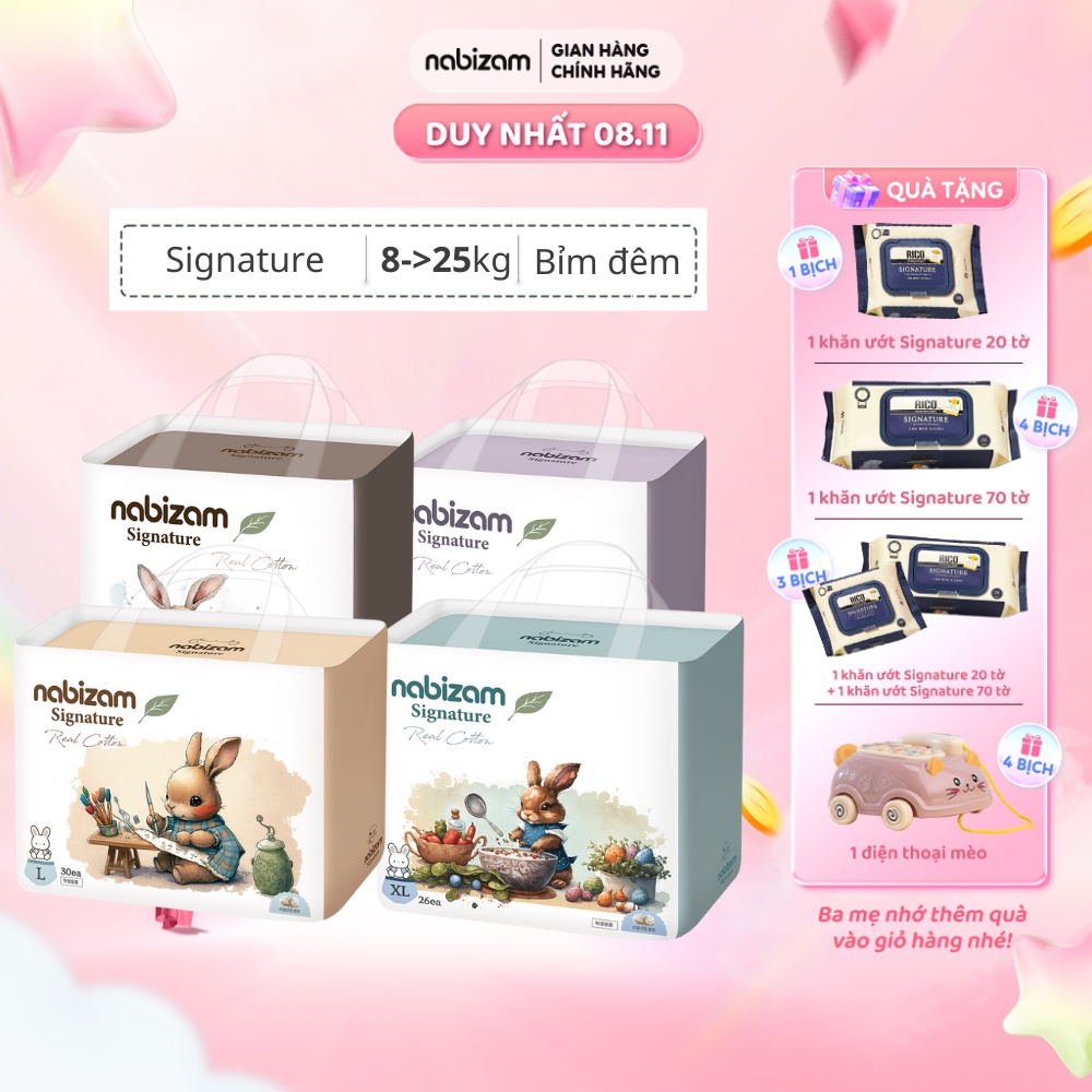 Combo 2 Bịch Tã Bỉm Đêm NABIZAM Signature Nội Địa Hàn, Mềm Mại