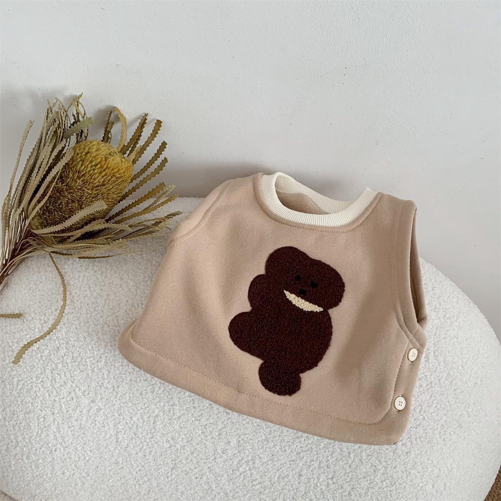 Áo ghile nỉ bông thêu gấu nổi dễ thương cho bé