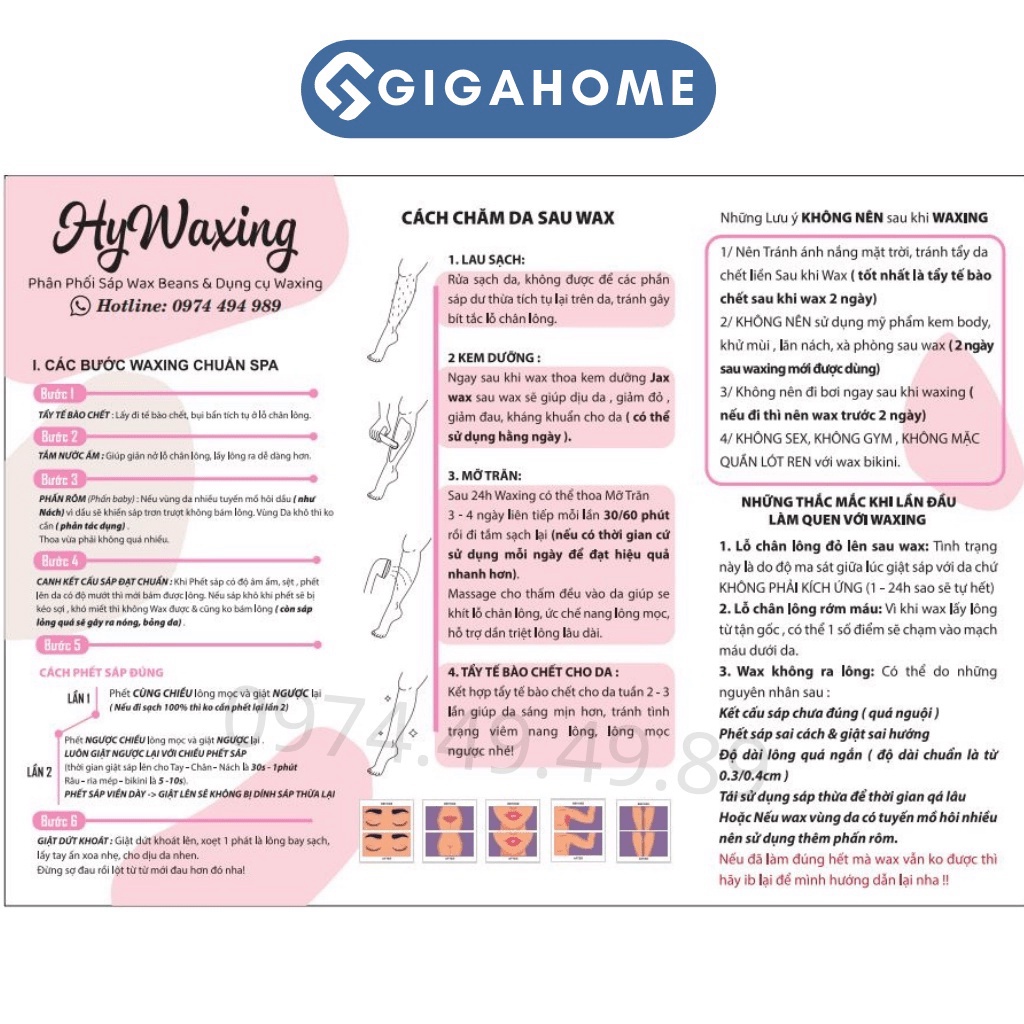 Sáp Wax Lông Ngọc Trai Cao Cấp Siêu Bám Lông, Dành Cho Da Nhạy Cảm GIGAHOME Tặng Kèm Que Silicone 1010
