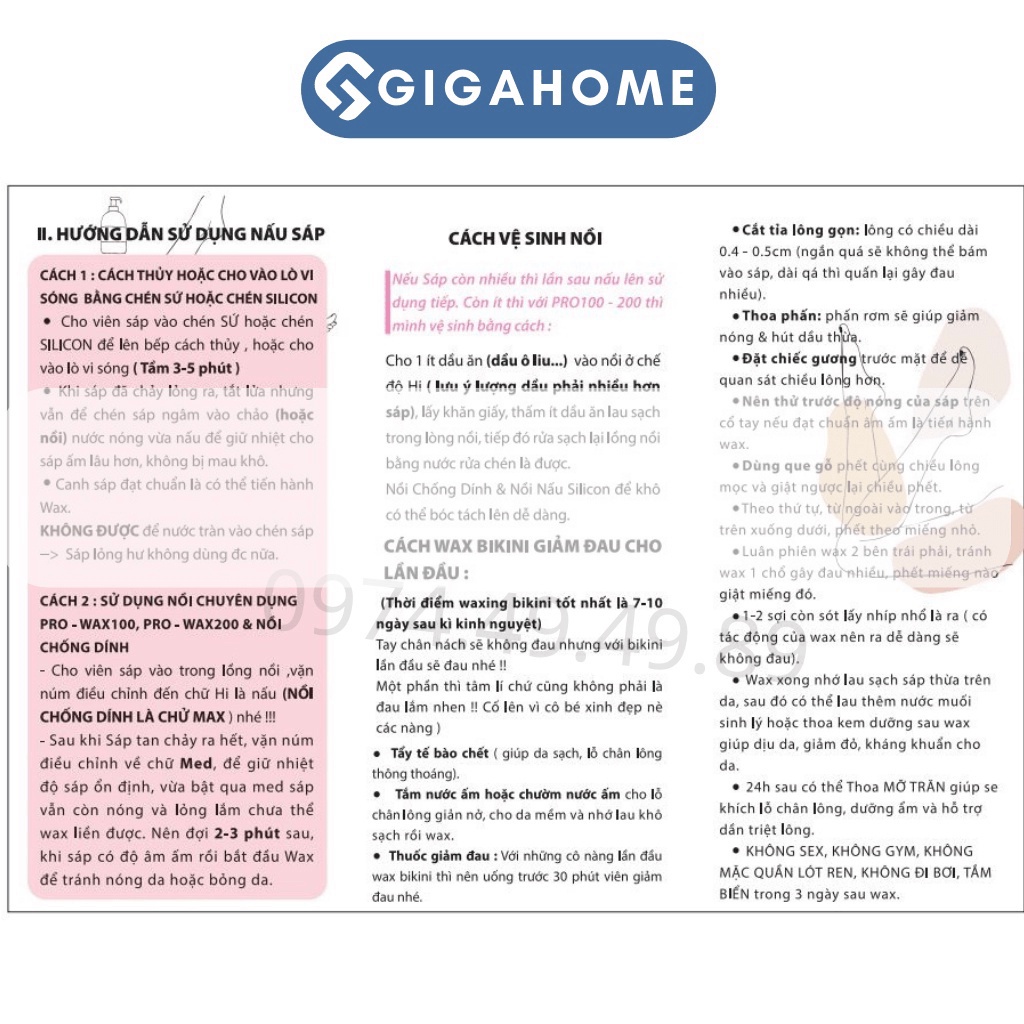 Sáp Wax Lông Ngọc Trai Cao Cấp Siêu Bám Lông, Dành Cho Da Nhạy Cảm GIGAHOME Tặng Kèm Que Silicone 1010