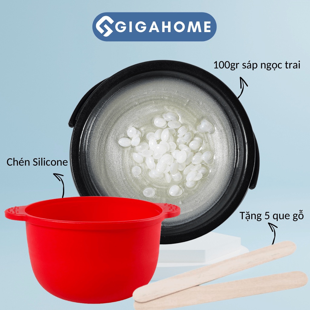 Combo Chén Nấu Sáp Wax Lông Silicone + 100gr Sáp Cao Cấp GIGAHOME và 5 Que Gỗ Tặng Kèm