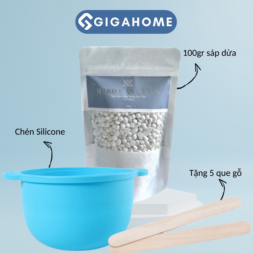 Combo Chén Nấu Sáp Wax Lông Silicone + 100gr Sáp Cao Cấp GIGAHOME và 5 Que Gỗ Tặng Kèm