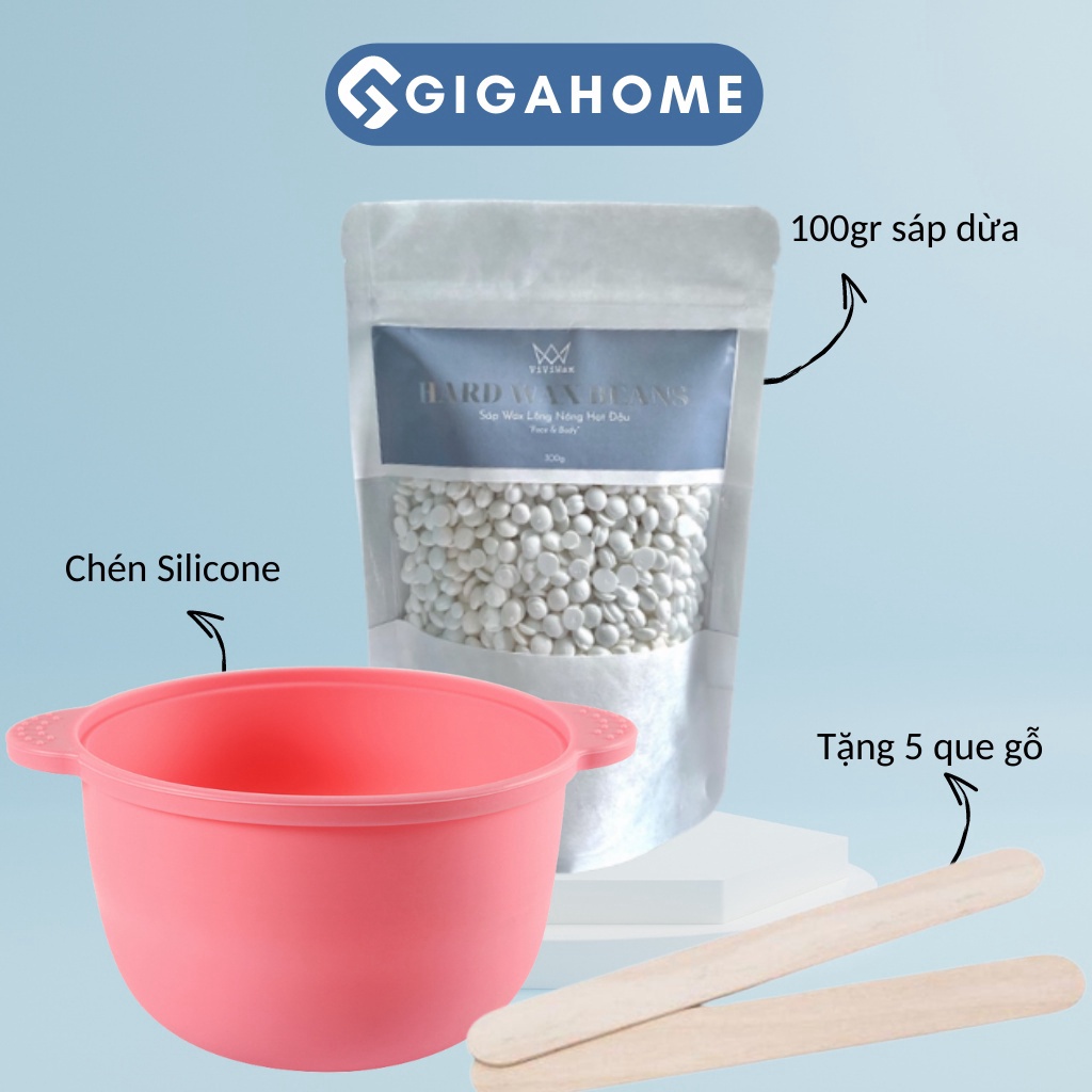 Combo Chén Nấu Sáp Wax Lông Silicone + 100gr Sáp Cao Cấp GIGAHOME và 5 Que Gỗ Tặng Kèm