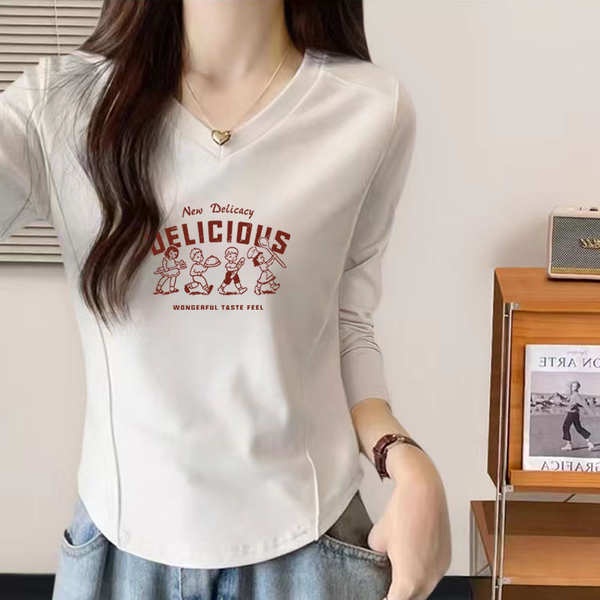 Áo Thun cotton Tay Dài Cổ Chữ v Thời Trang Xuân Thu Cho Nữ
