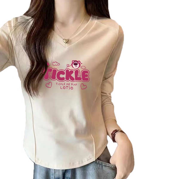 Áo Thun cotton Tay Dài Cổ Chữ v Thời Trang Xuân Thu Cho Nữ