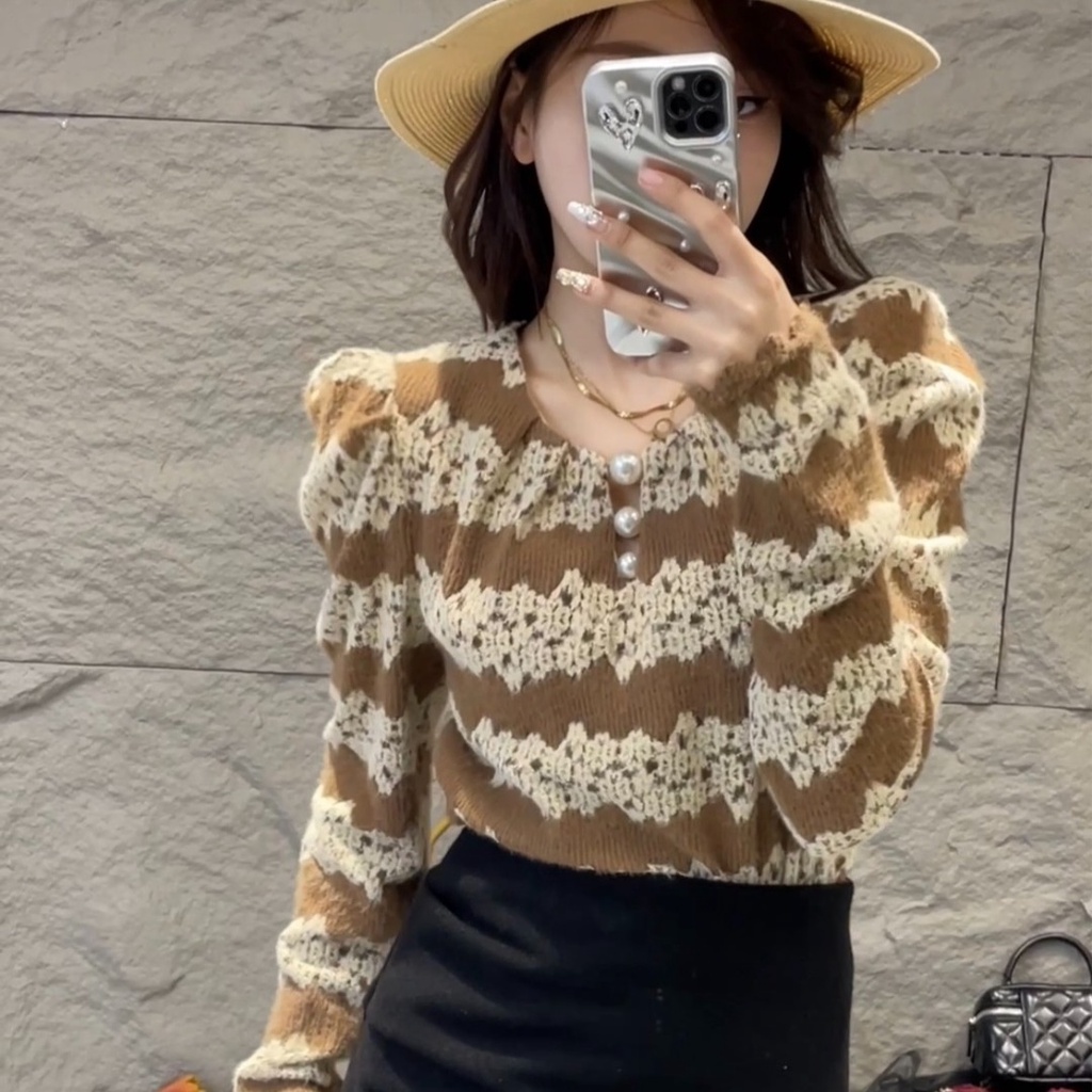 Áo Thun Tay Dài Cổ Tròn Họa Tiết Kẻ Sọc Ngang Phong Cách Hàn Quốc Thời Trang Mùa Thu 2023 Mới Cho Nữ