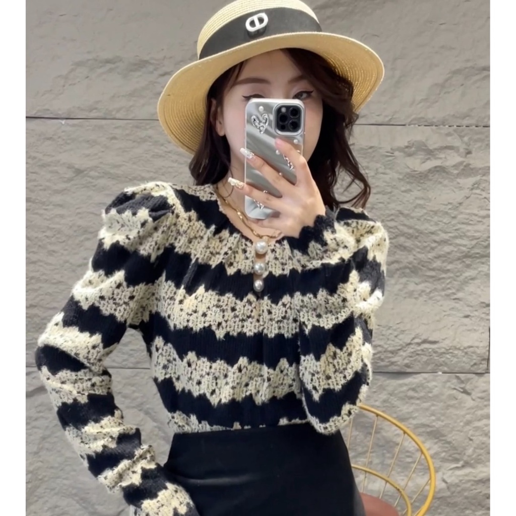 Áo Thun Tay Dài Cổ Tròn Họa Tiết Kẻ Sọc Ngang Phong Cách Hàn Quốc Thời Trang Mùa Thu 2023 Mới Cho Nữ