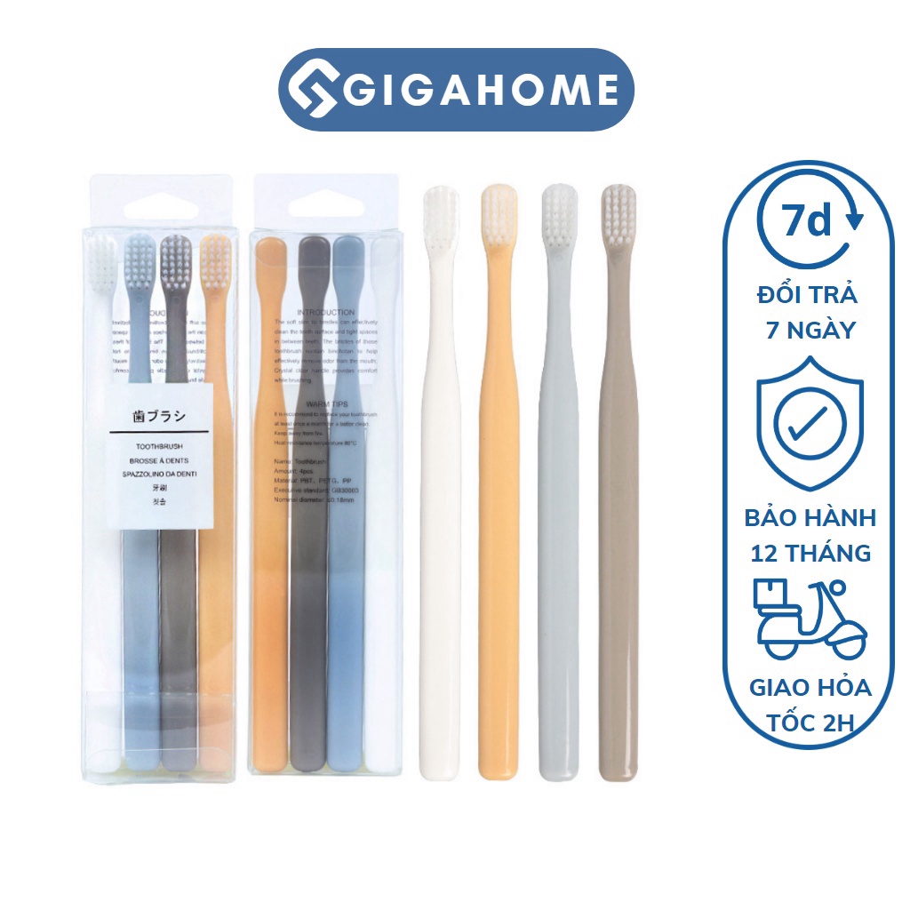 Hộp 4 Bàn Chải Đánh Răng GIGAHOME Sợi Nhỏ, Mềm Mại Kiểu Nhật 7034