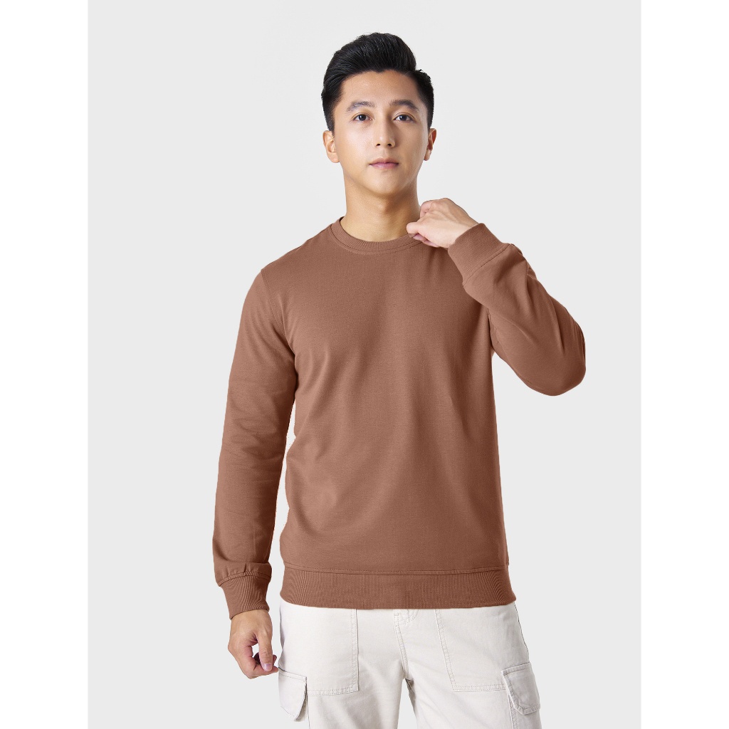 Áo nỉ nam CANIFA dài tay cổ tròn dáng basic bo gấu màu đen trắng xanh ML23 8TW22W005