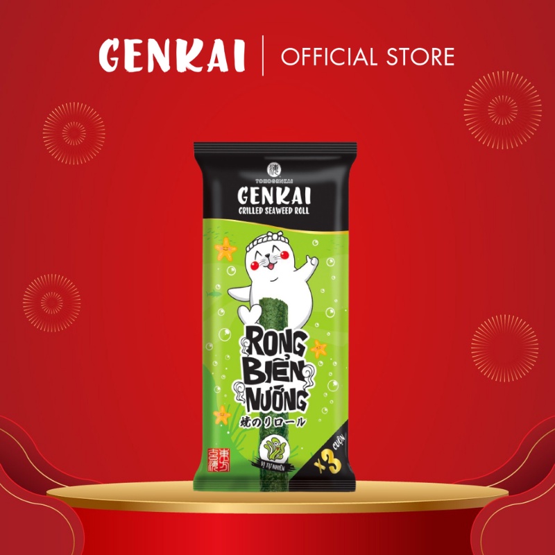 Snack Tảo Biển Nướng Cuộn GENKAI Vị Tự nhiên 10.8g 
(3.6g x 3 gói)