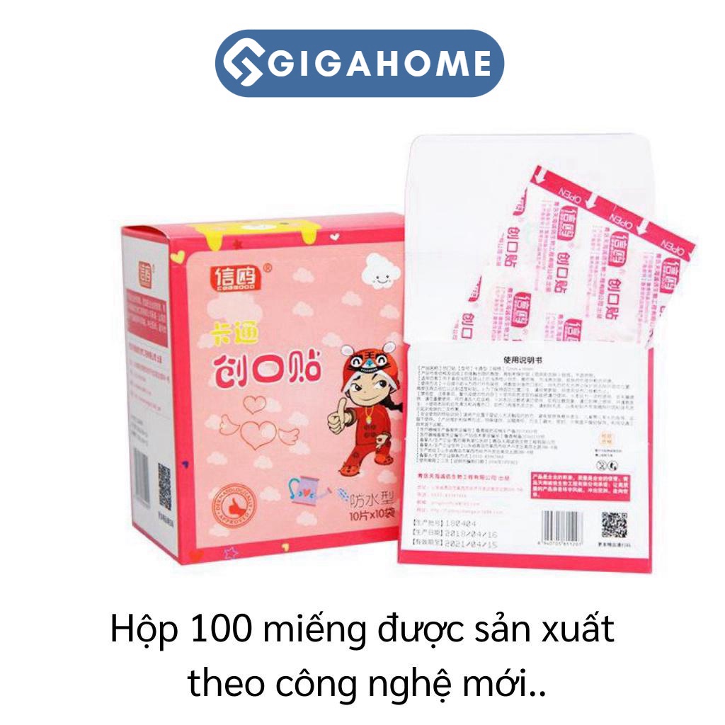 Bộ 100 Miếng Băng Cá Nhân GIGAHOMEVN Họa Tiết Hoạt Hình Dễ Thương Cho Bé 6507
