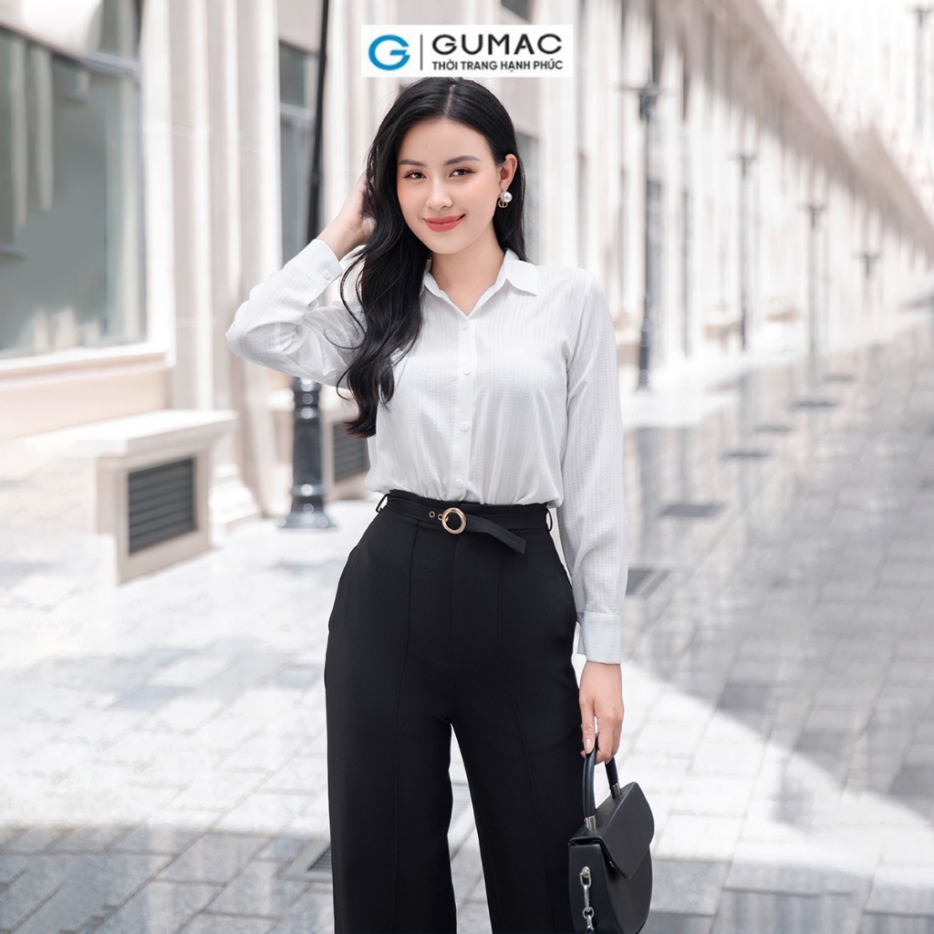 Quần tây công sở dáng suông GUMAC QD09021 lưng cao kèm dây thắt lưng sang trọng