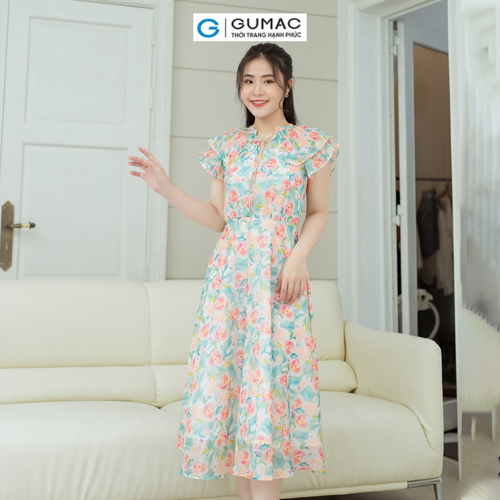 Đầm xòe phối dập ly GUMAC DD08060