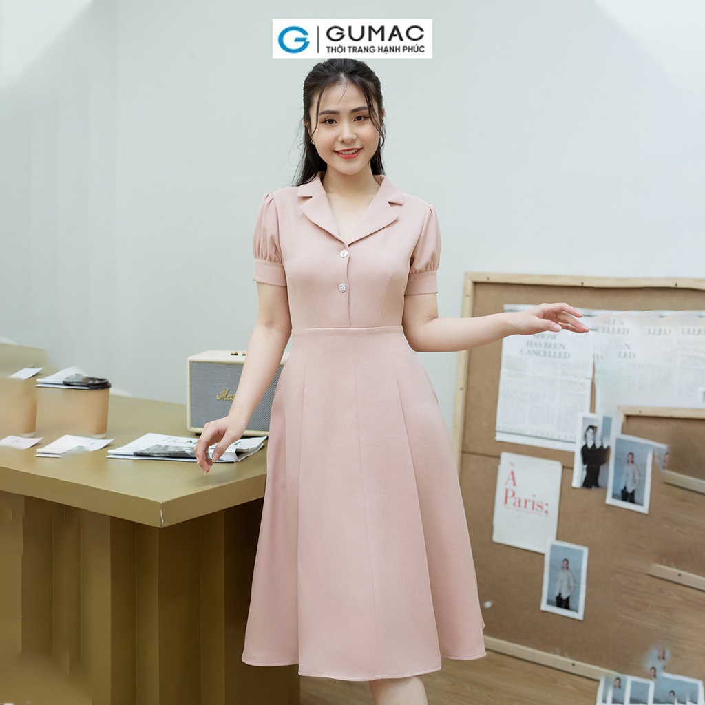 Đầm A xòe tay phồng GUMAC DD08048