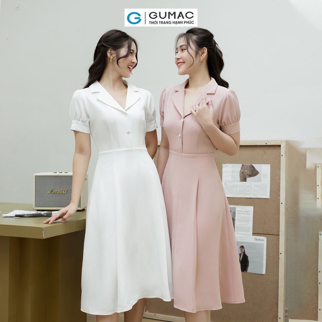 Đầm A xòe tay phồng GUMAC DD08048