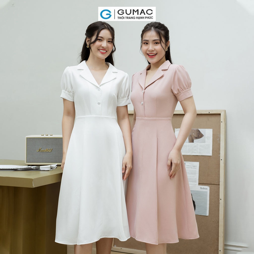 Đầm A xòe tay phồng GUMAC DD08048