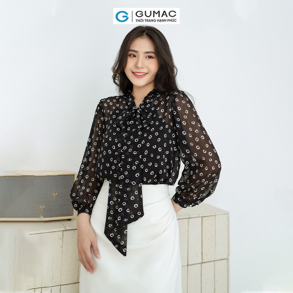 Áo họa tiết thắt nơ GUMAC AD08018