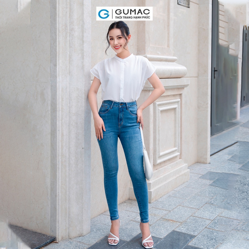 Áo kiểu nữ tay liền GUMAC AD09010 cổ trụ có vai xếp li