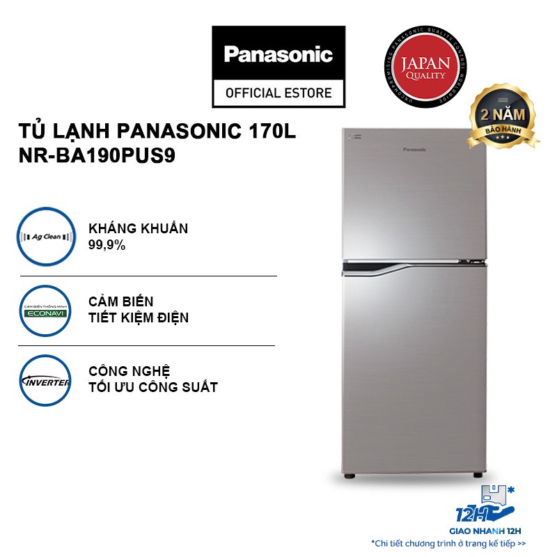  Tủ lạnh Panasonic Kháng Khuẩn 170L NR-BA190PUS9 Bộ Cảm biến Econavi - Ngăn Đá Trên