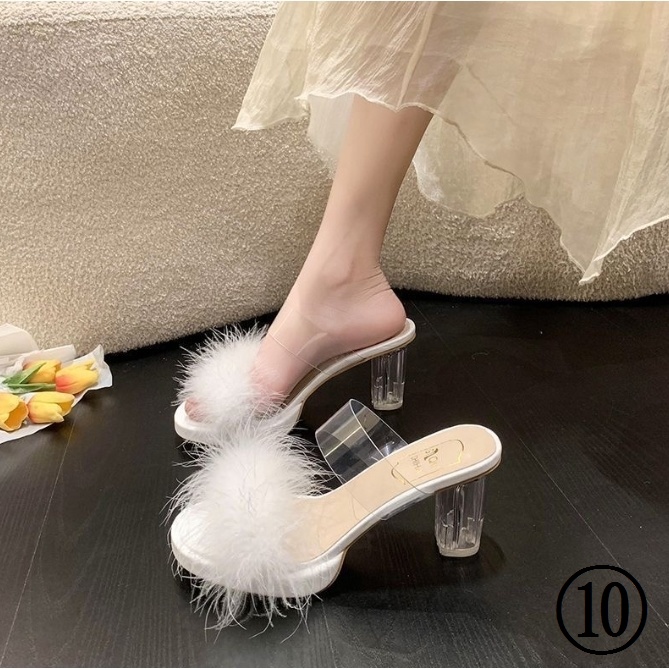 Dép Cao Gót Pha Lê Mỏng Mùa Hè 2023 Đế Phẳng Gót Dày Chống Nước Phong Cách Mới Cho Nữ