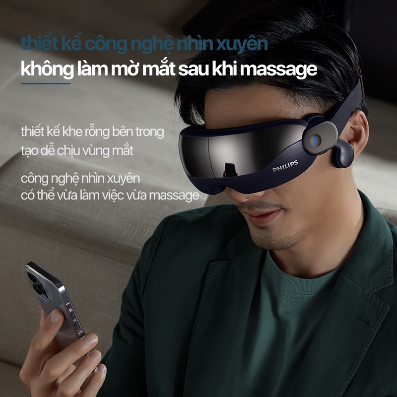 Máy Massage Mắt và Thái Dương PHILIPS 2702-kết nối thông minh bluetooth phát nhạc - Hàng Chính Hãng