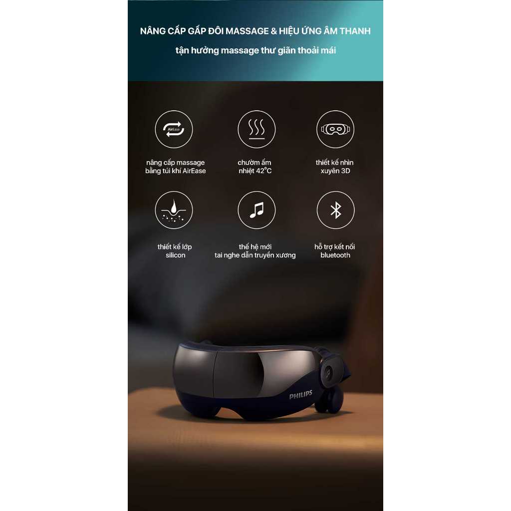 Máy Massage Mắt và Thái Dương PHILIPS 2702-kết nối thông minh bluetooth phát nhạc - Hàng Chính Hãng