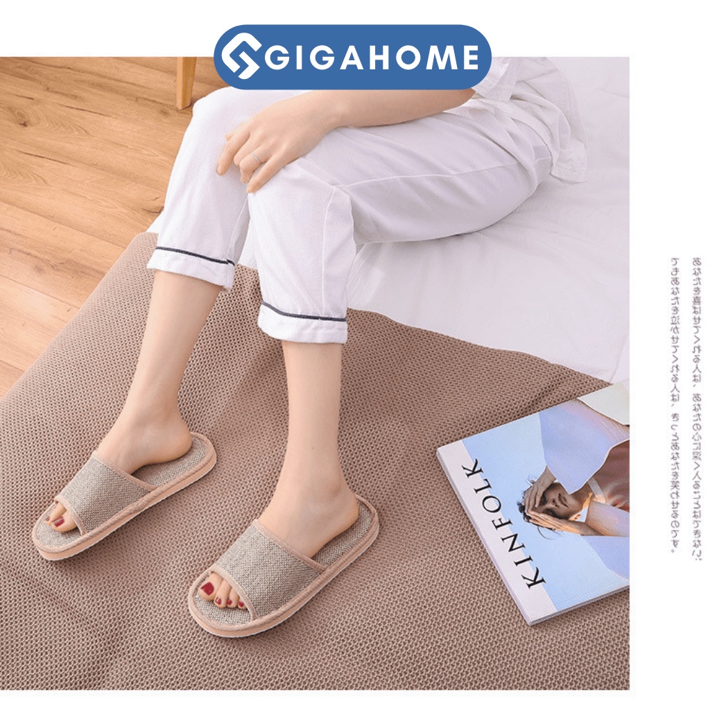 Dép Vải Lanh Nam Nữ Đi Trong Nhà Mát Chân GIGAHOME Đế Cao Su Chống Trơn Trượt 8931