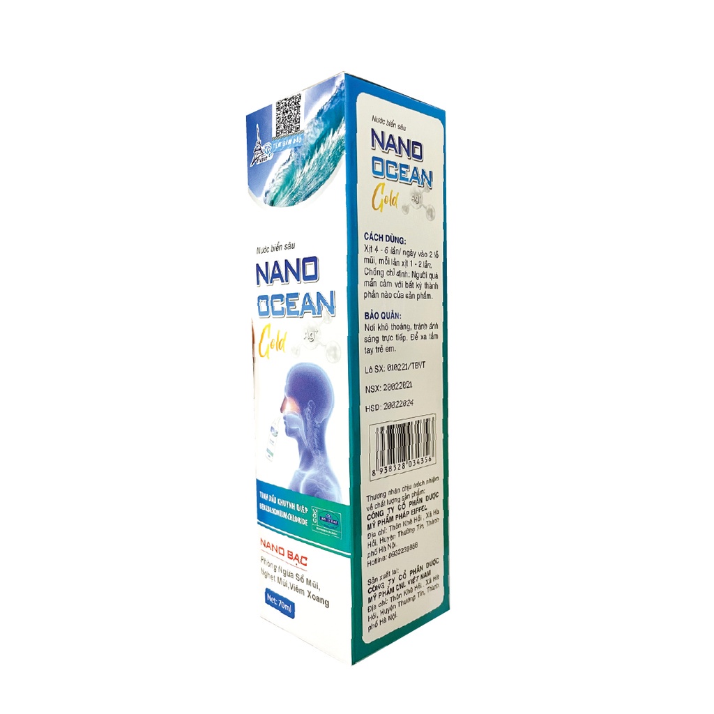 Nước muối biển sâu làm sạch, thông mũi  Nano Ocean Gold- Chai/ 70ml