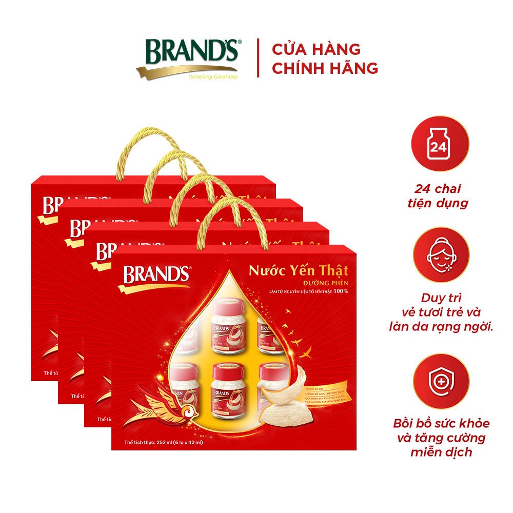 Combo 4 Hộp quà nước yến BRAND'S đường phèn (42ml x 24 hũ)